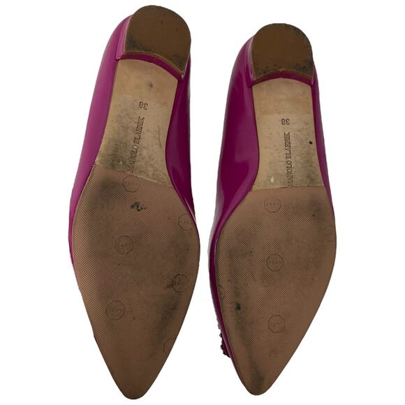 Manolo Blahnik Pink Hangisi Pointed Toe Patent Leather Flats Size 38 - Picture 10 of 16